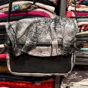 VINTAGE Leather Silver and Black Bag